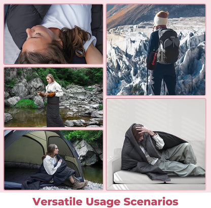KingCamp Black Packable Lightweight Travel Down Alternative Warm Camping Blanket, Compact Outdoor Water Repellent Blanket for Airplane, Hiking, Backpacking, Stadium, Park