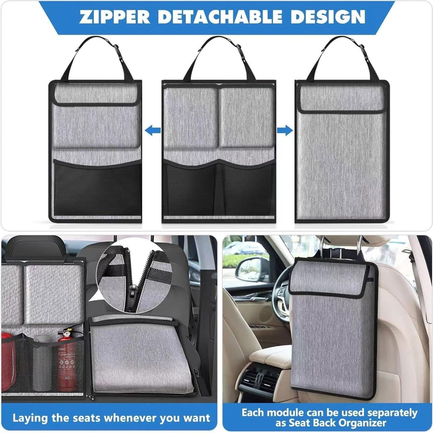 Large Capacity Car Trunk Suspension Organization Storage Bag - Waterproof, Detachable & Foldable - Suitable for SUVs and Jeeps - 7 Pockets - Gray & Black - Durable Oxford Cloth (Grey)