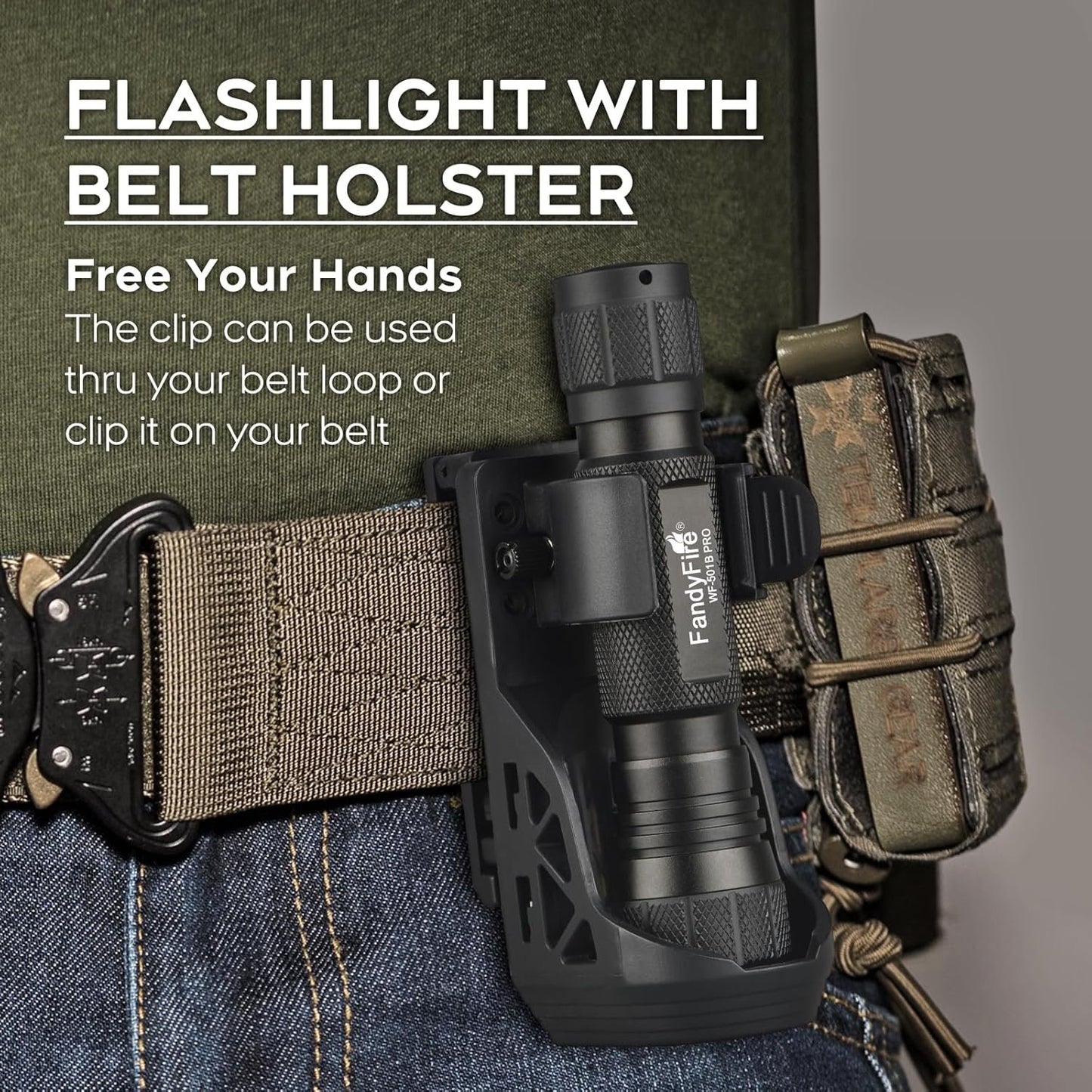 FandyFire Tactical Flashlight High Lumens with Holder, Single Mode 1200 Lumen Law Enforcement LED Flashlights with Belt Holster, Small Duty Flash Light WF-501B PRO