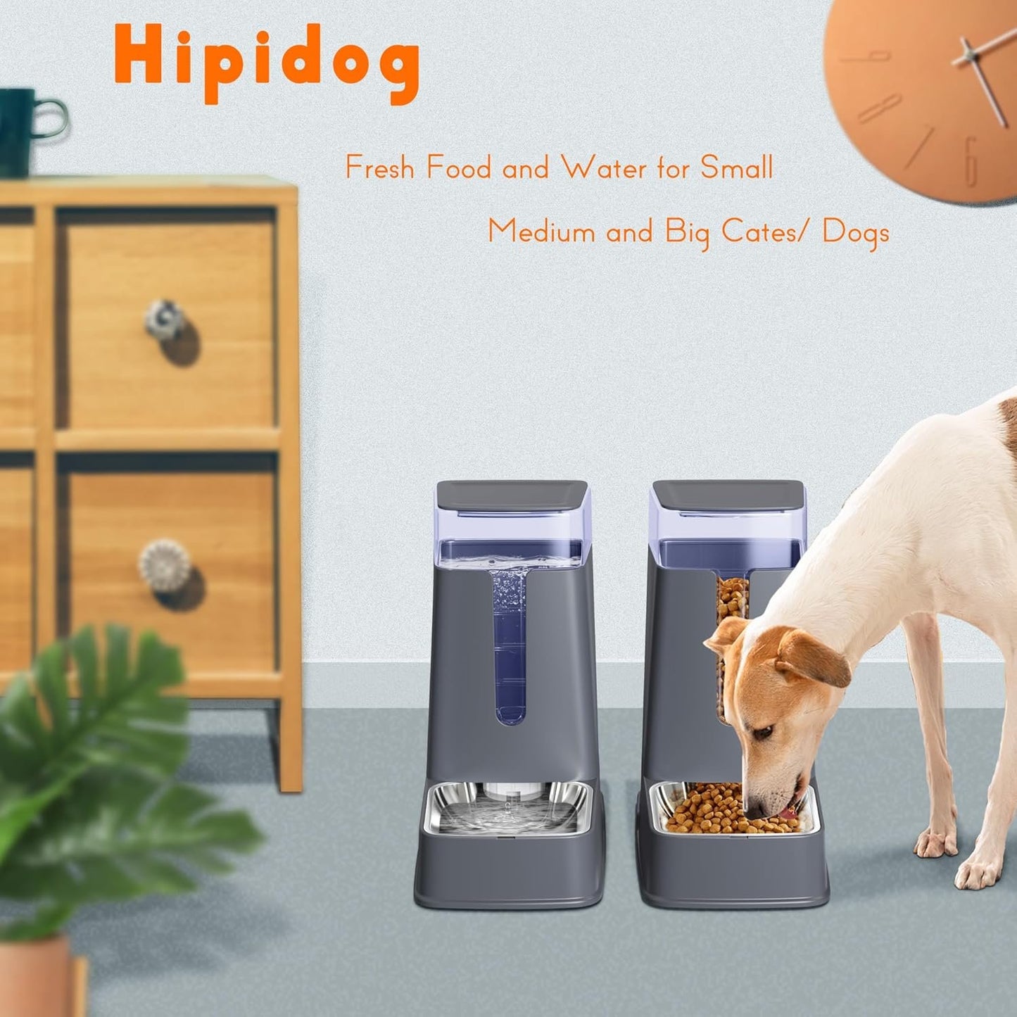 2 Pack Stainless Steel Automatic Cat Feeders- Dog Water Bowl Dispenser and Dog Food Bowls Set Dog Feeding & Watering Supplies for Small Medium Big Pets Cat Bowls for Food and Water 1 Gallon