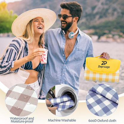 Zeproage Waterproof Picnic Blanket, 150x200cm Picnic Mat Outdoor Portable Travel Camping Coffee