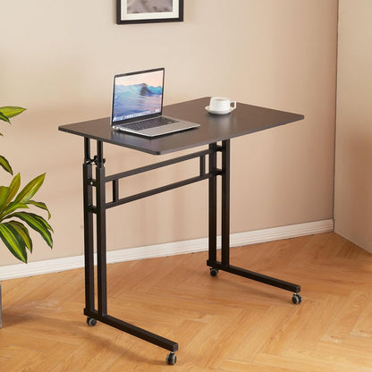Aerkenga Standing Desk Small Computer Desk, 100 CM Height Adjustable Sit to Stand Desk, Rolling Mobile Desk Portable Laptop Desk for Home Office Use, Black