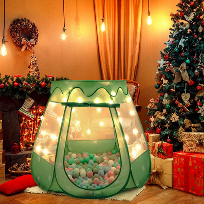 Baby Ball Pit for Toddler with 50 Balls, Pop Up Princess Tent with Star Lights for 1 2 3 Year Old Birthday Gift, 12-18 Months Baby Girl Toys with Carrying Bag, Indoor&Outdoor Play Tent for Kids(Green)
