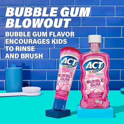 ACT Kids Anticavity Fluoride Rinse for Bad Breath Treatment, Bubble Gum Blowout, 16.9 fl. oz. (Pack of 3)