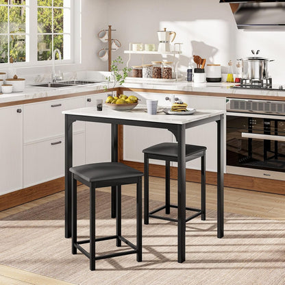 Giantex 3 Pcs Dining Table and Chairs Set with Faux Marble Tabletop 2 Chairs Contemporary Dining Table Set for Home or Hotel Dining Room, Kitchen or Bar (White & Black)