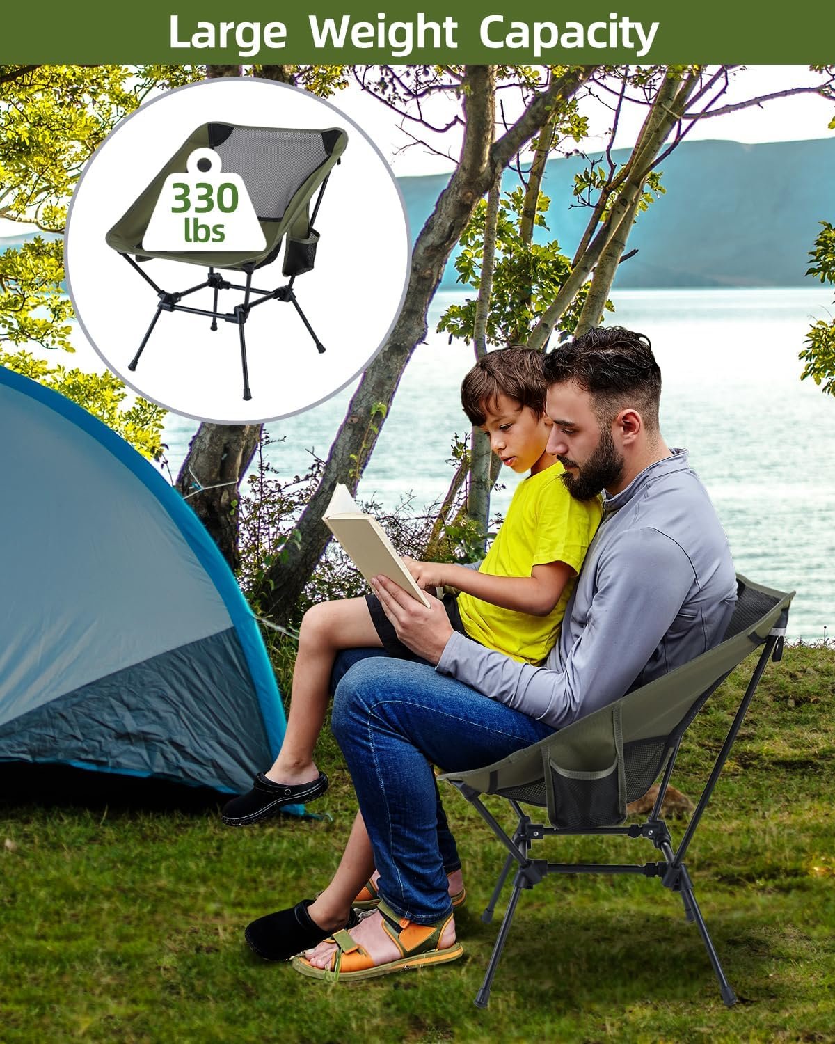 Camping Chair, Sportneer Lightweight Portable Folding Camping Chairs for Adults Compact Camp Chairs Foldable Backpacking Chair Outdoor Chair for Camping Hiking Beach Lawn Picnic Travel (2, Green)