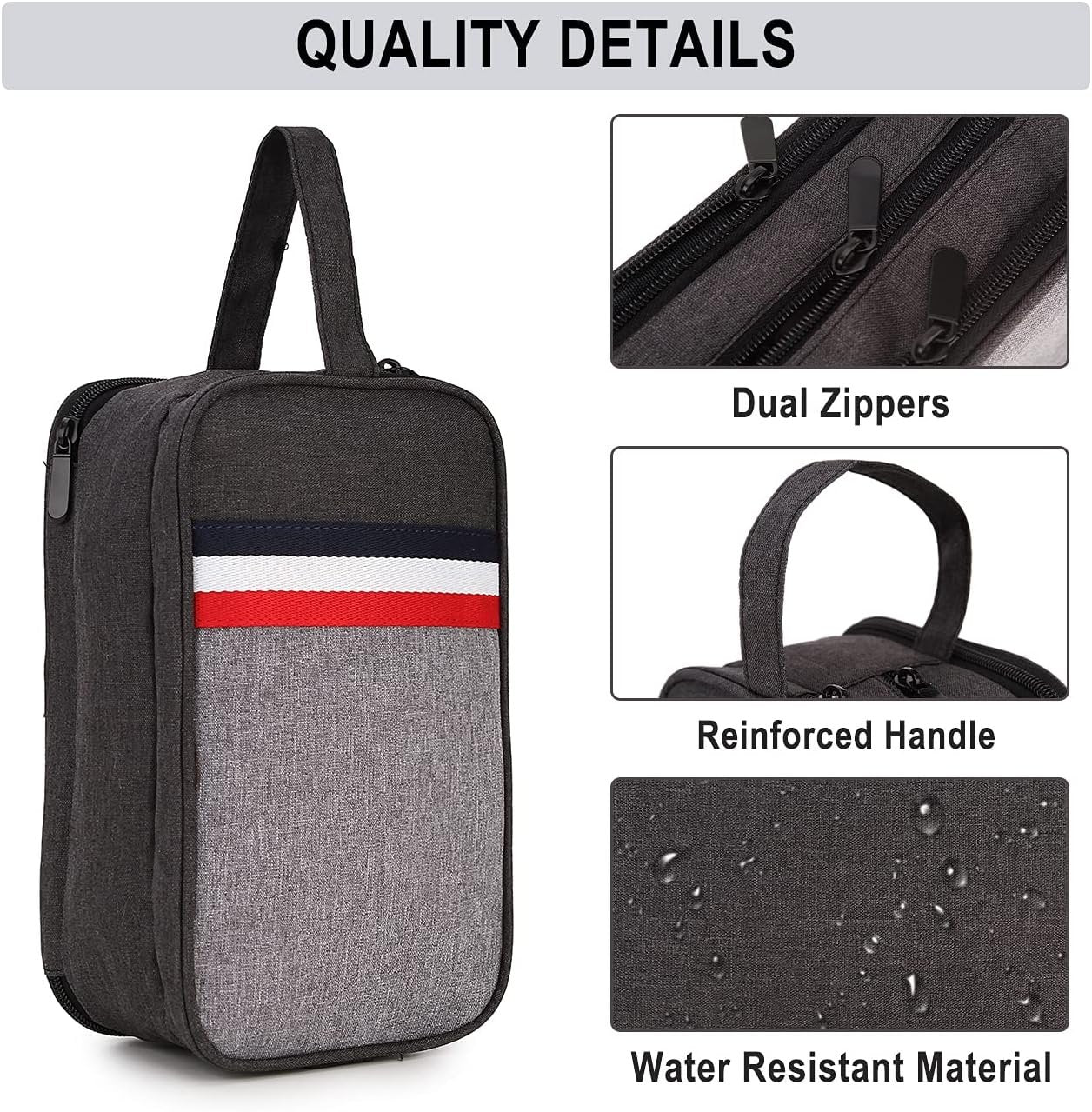 Mens Toiletry Bag,RAVUO Water Resistant Travel Toiletry Organizer Dopp Kit Shaving Bag for Toiletries Accessories (Black)