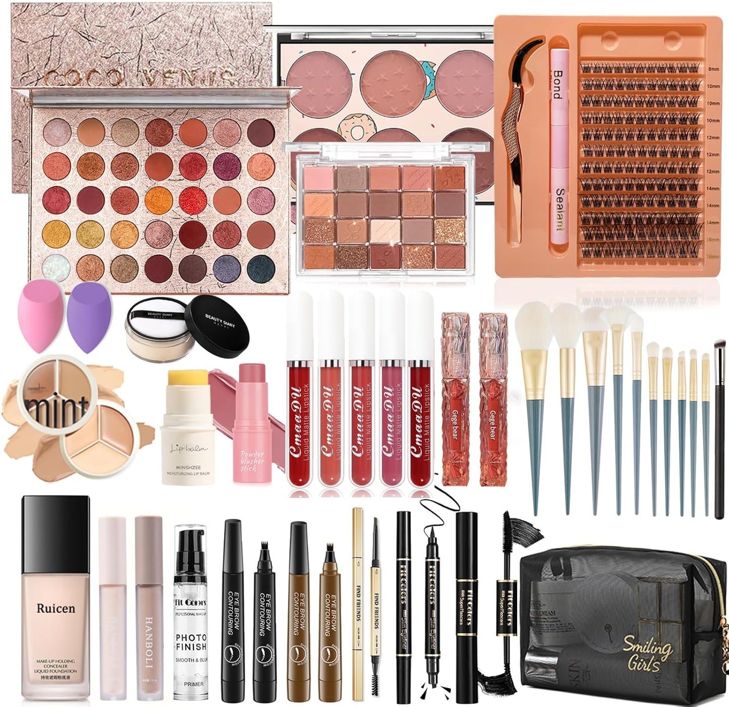 Ruicen Women's Make-Up Set, Complete Make Up Kit for Women and Teenagers with Eyeshadow Palette 55 Colours and Other Accessories, Make Up Set Ideal for Beginners
