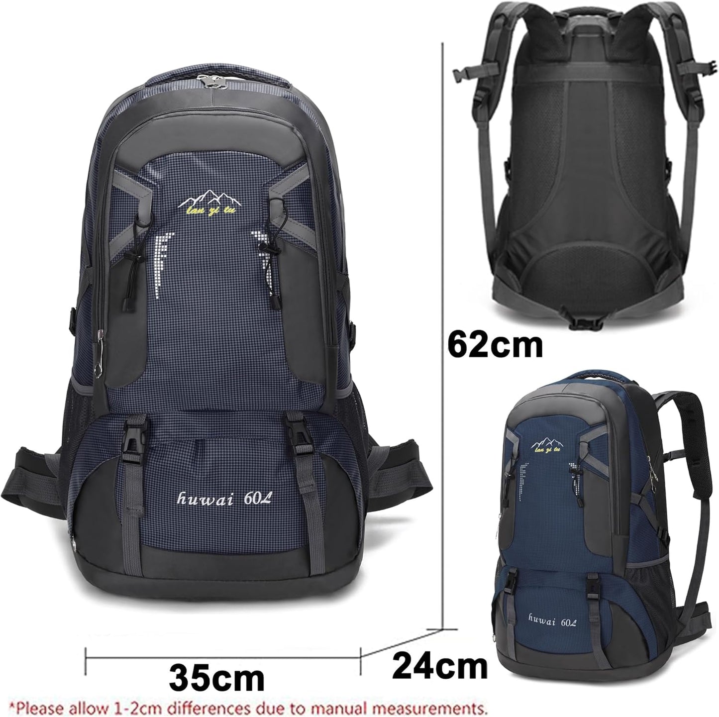 Mxaeyar 60L Hiking Backpack,Waterproof Travel Backpack,Lightweight Camping Rucksack with Machine Washable Design,Unisex Trekking Bag for Outdoor Adventures, Cycling, Daily Use