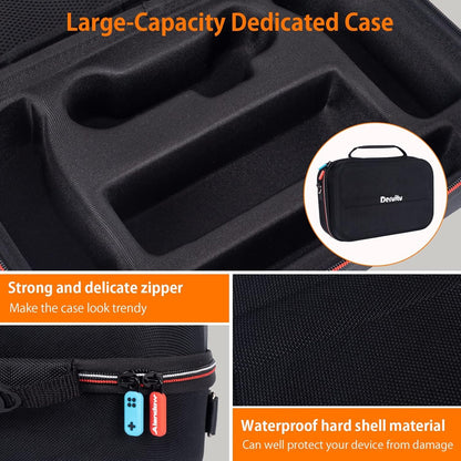 Deruitu Carrying Case for Nintendo Switch/OLED Model Case, Portable Travel Protective Hard Messenger Bag Soft Lining 18 Games for Switch Console Pro Controller & Accessories Black