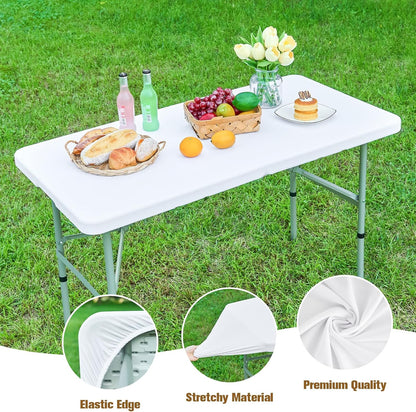 NEWISHER Fitted Rectangle Tablecloth 36 x 72 Inch Elastic Table Cloth Stretch Spandex Table Cover White Washable Polyester Table Top Cap Cover for Dining Picnic Camping Indoor and Outdoor
