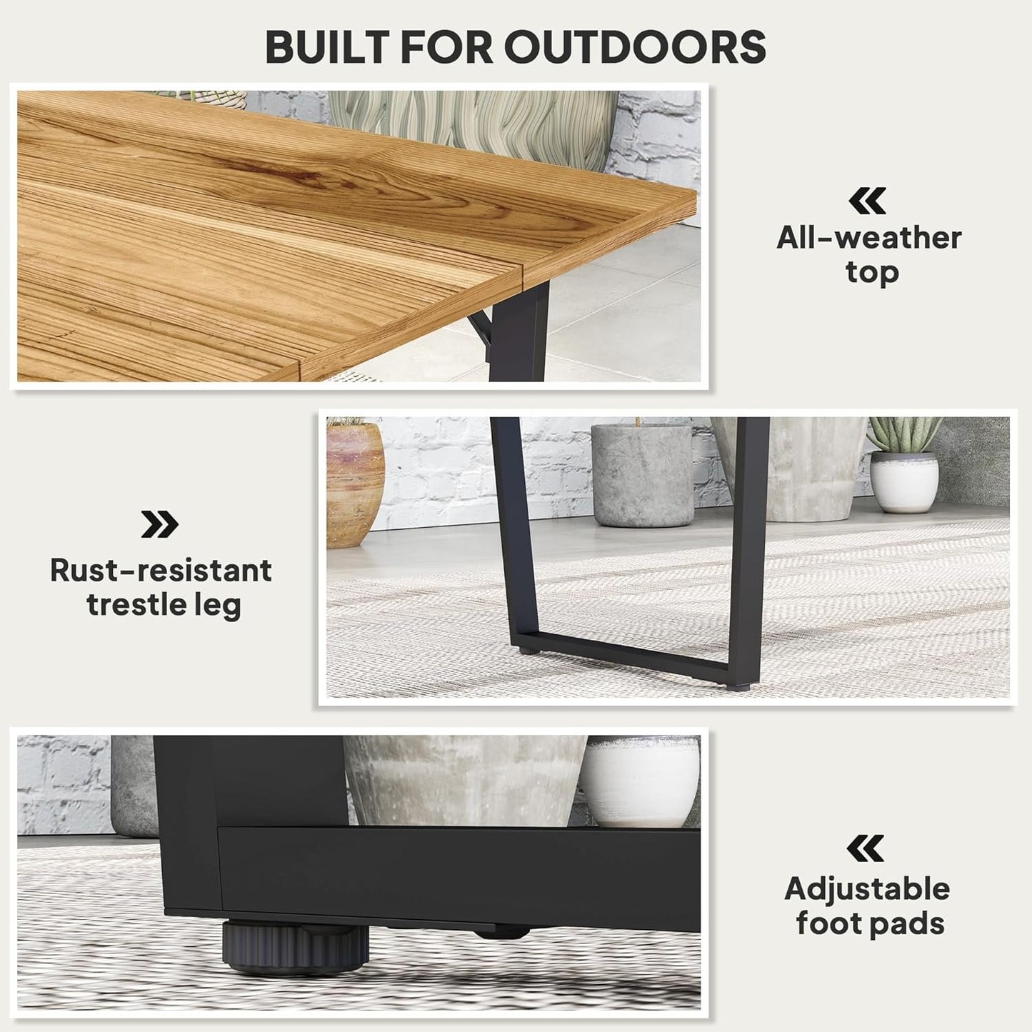 Outsunny Wooden Outdoor Dining Table for 6, 69" x 32" Rectangular Patio Table with 2" Umbrella Hole, Slatted Tabletop, Indoor Outdoor Dining Furniture for Yard, Deck, Lawn