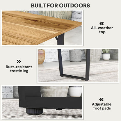 Outsunny Wooden Outdoor Dining Table for 6, 69" x 32" Rectangular Patio Table with 2" Umbrella Hole, Slatted Tabletop, Indoor Outdoor Dining Furniture for Yard, Deck, Lawn
