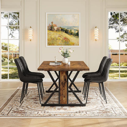 HOOBRO Dining Table, 180 cm Kitchen Dining Room Table with Sturdy Metal Frame, Rectangle Furniture with Heavy Duty Legs & Wooden Top, for Home Kitchen Living Room, Rustic Brown and Black BF180CZ01