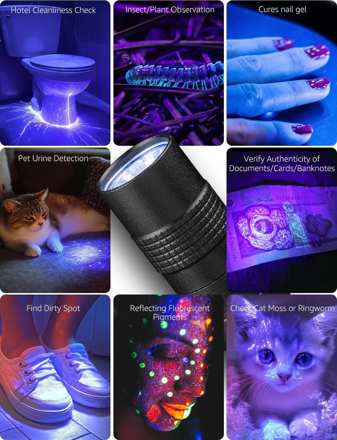 Lepro UV Light, LED UV Flashlight Pen UV Flashlight 365nm, LED Ultraviolet Flashlight Detector for Pet Urine, Cat Dog Stains, Bed Bug, Portable Blacklight Flashlight UV Pen Light