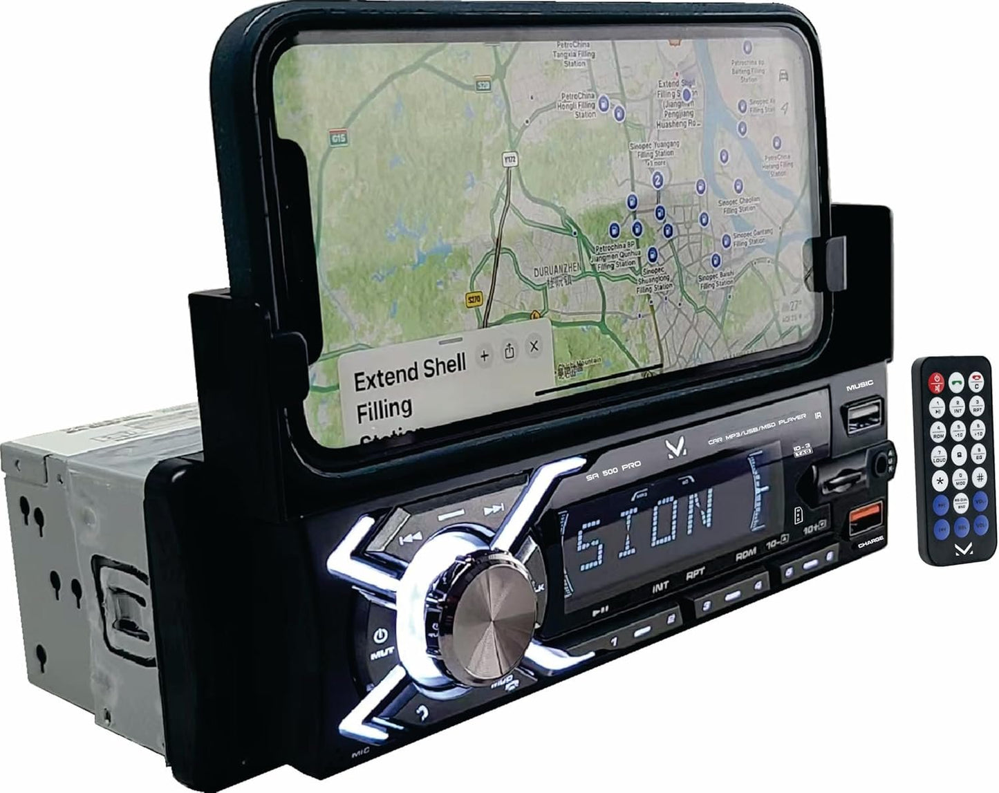 Majestic SA 500 PRO Car Audio System with Smartphone Holder, Bluetooth, MP3/WMA Player USB/Micro SD, Aux-IN, Remote Control, 100W (25W x 4ch), Black