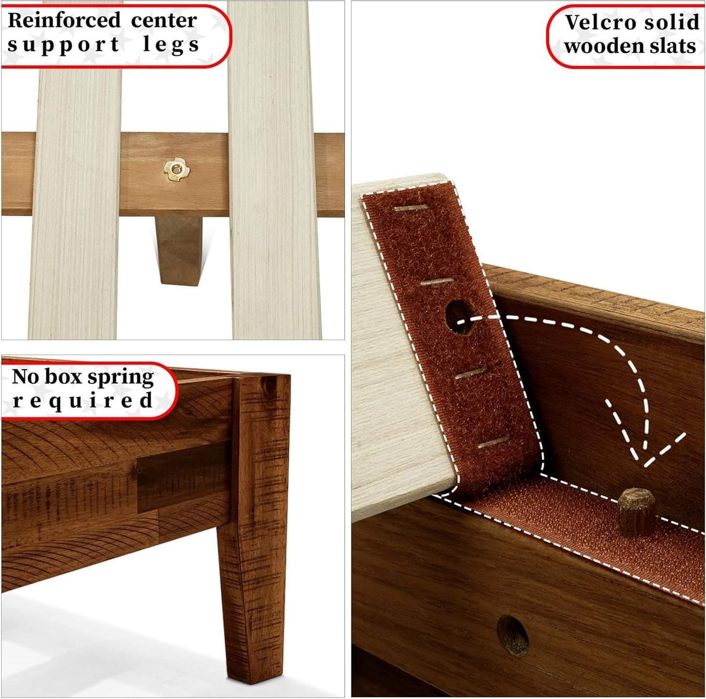 Acacia Sierra King Size Bed Frame with Adjustable Headboard, 800 lbs Capacity Farmhouse Signature Bedroom Furniture Solid Wood Bed Compatible with All Mattress Types, Non-Slip and Noise-Free, Walnut