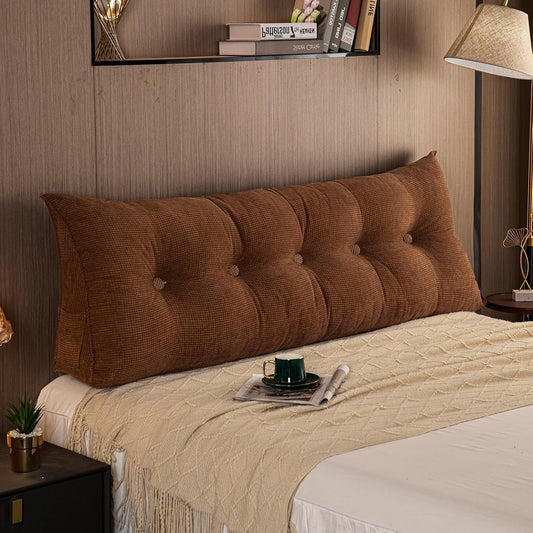 Large Triangular Wedge Pillow for Bed with Removable Cover - Ergonomic Headboard Cushion Reading Pillow Back Support Cushion for Bed, Sofa, Bedrooms(Brown,Queen)
