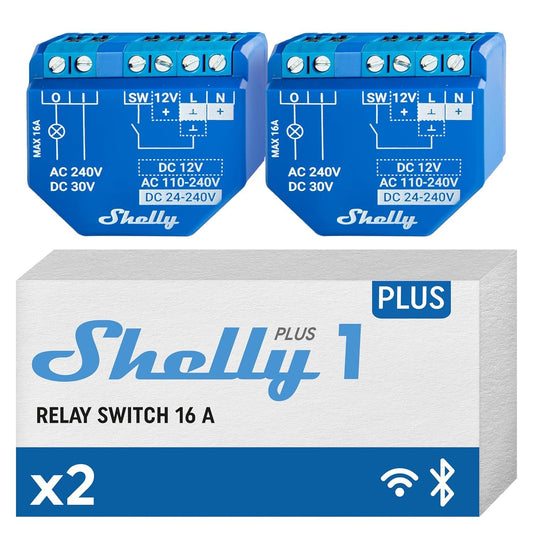 Shelly Plus 1 | WiFi & Bluetooth Smart Relay Switch | Home Automation | Alexa & Google Home Compatible | iOS Android App No Hub Required Lighting Control DIY Remote Control Garage Door (2 Pack)