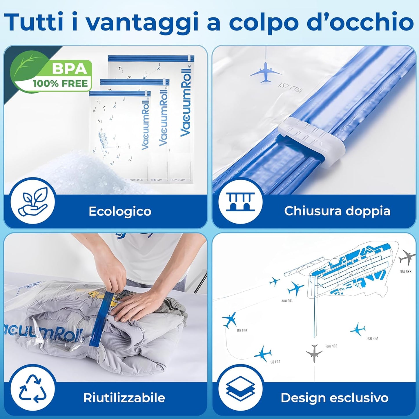 myHodo 10 Vacuum Bags for Clothes (5 60 x 40 cm, 5 50 x 35 cm), Space-Saving Bags and Vacuum Bags for Suitcase, Travel and Backpack, Reusable Bags, Transparent Resealable Bags