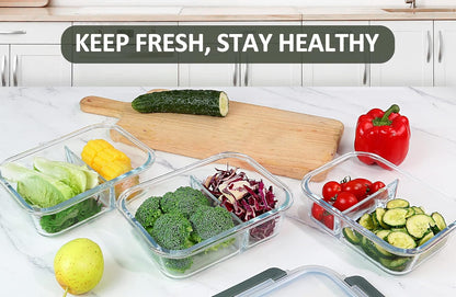 M MCIRCO [5-Pack,36 Oz] Glass Meal Prep Containers 2 Compartments Portion Control with Upgraded Snap Locking Lids Glass Food Storage Containers, Microwave, Oven, Freezer and Dishwasher (4.5 Cups)