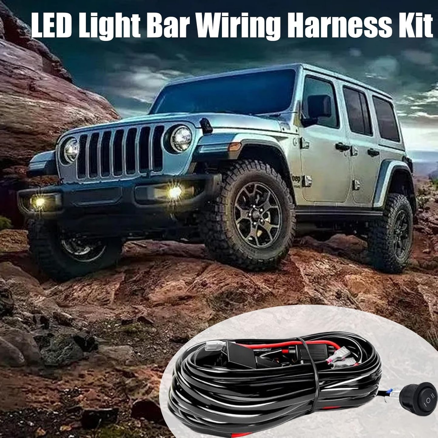 Light Wiring Kit, Harness Relay Fuse Durabled Lead Wire, Fog Light Electrical Gear for Easy Installation, Compatible with Work Lights Vehicle Lighting Accessories