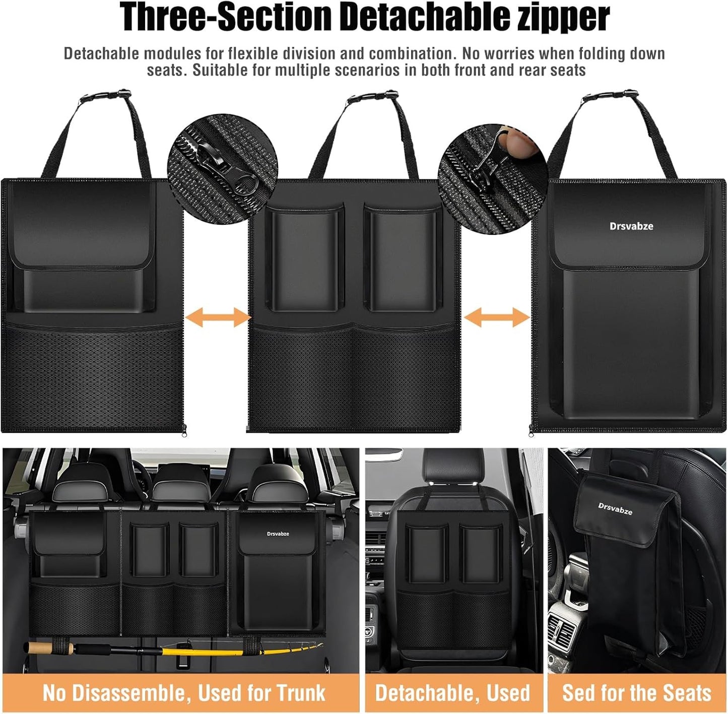 Trunk Organizer for SUV – Zippered 3-Section Design, Modular Storage with 7 Pockets, Upgraded TP Leather & 600D Oxford Cloth, Waterproof and Scratch-Resistant – Perfect for SUV, Pickup, MPV
