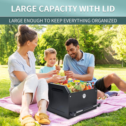 XCF Car Organizer Trunk, Durable Collapsible Leather Car Trunk Organizer with Lid and Sturdy Handle, Portable Car Storage Box for SUV, Sedan, Car Accessories for Men/Women (11.4 x 16.9 x 12.2, Black)