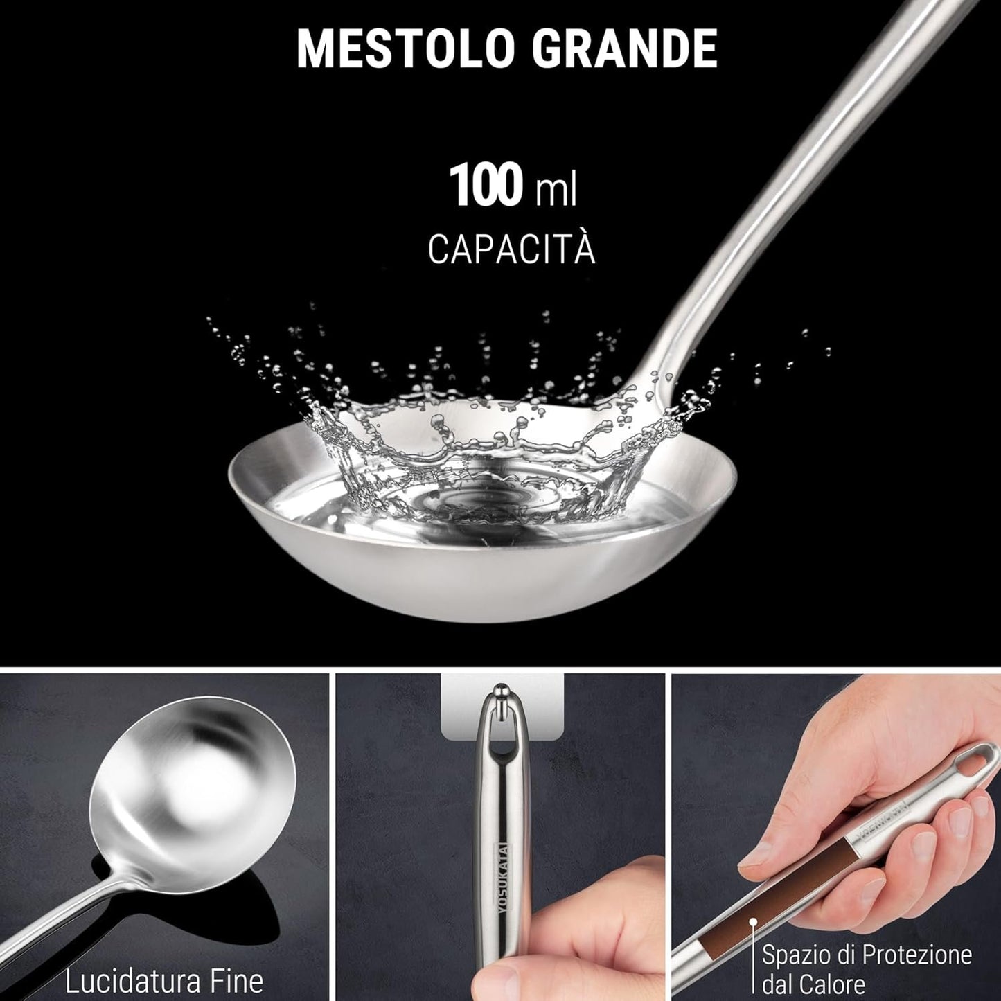 YOSUKATA Stainless Steel Spatula and Ladle for Wok 43 cm - Kitchen Utensils Set 304 Stainless Steel - Kitchen Ladle Set - Wok Accessories - Universal Kitchen Accessories - Kitchen Gadgets