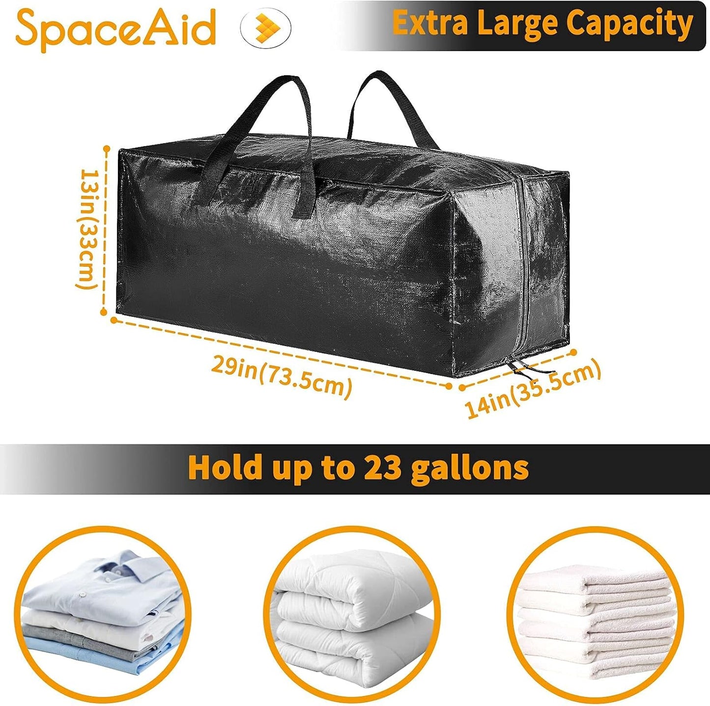 SpaceAid Heavy Duty Moving Bags, Extra Large Storage Totes W/Backpack Straps Strong Handles & Zippers, Alternative to Moving Boxes, Packing & Moving Supplies, Black (6 Pack)