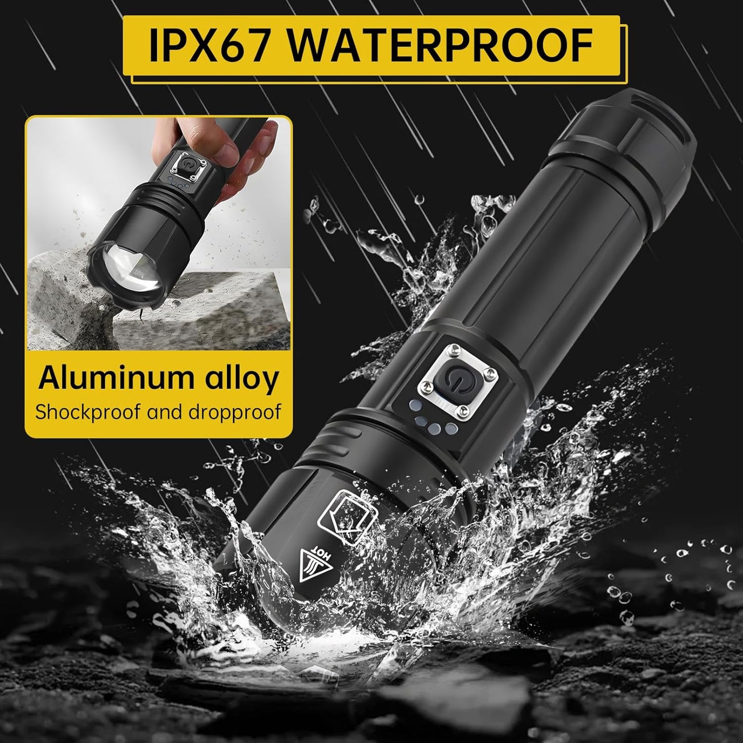 LED Torch Rechargeable Flashlight, 20000 Lumen XHP70.2 Super Bright Torch, Handheld Torch Flashlight, High Powered Torches, Waterproof Powerful Tactical Flash Light for Emergency Camping Hiking Gift
