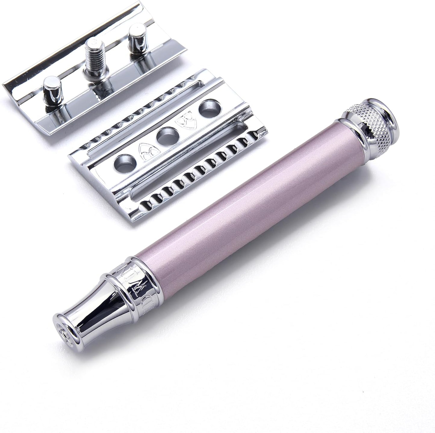 Edwin Jagger Double Edge Safety Razor, Heather, Long Handle, 5 blades