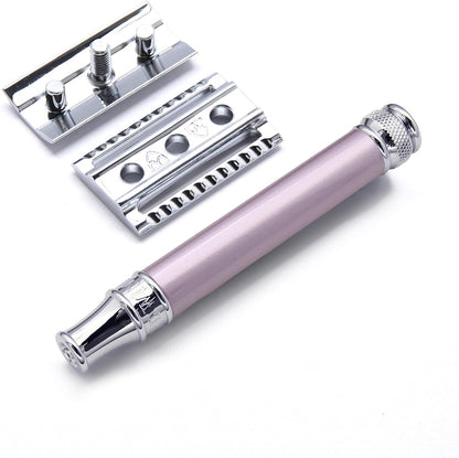 Edwin Jagger Double Edge Safety Razor, Heather, Long Handle, 5 blades