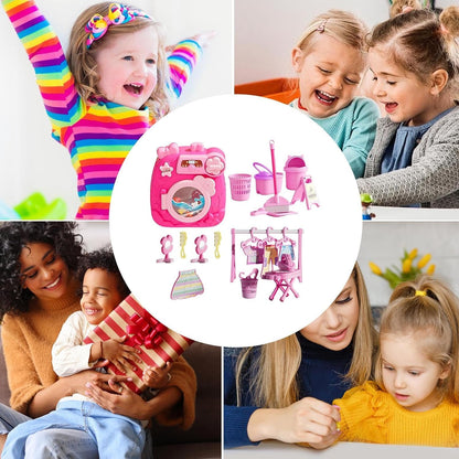 ccuzs Kids Washing Machine, Interactive Pretend Play Washer and Dryer, Miniature Educational Toy with Accessories for Girls and Boys, Material: ABS, 8.58x4.33x8.94in