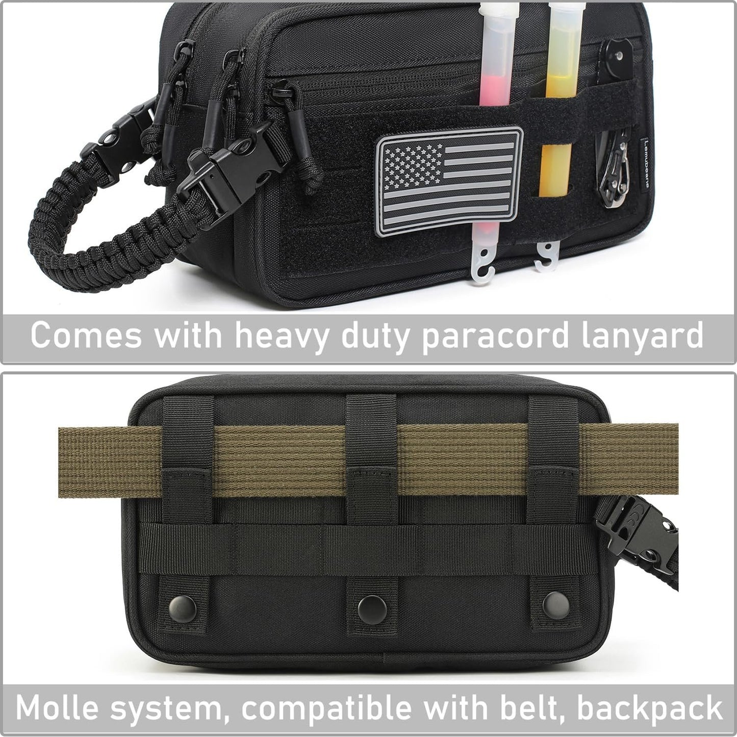 Lemubeane Tactical Toiletry Bag for Men Dry Wet Separate Dopp Kit Travel Hygiene Bag EDC Utility Tool Molle Pouch Mens Shaving Kit Travel shower Bags, Black, Tactical