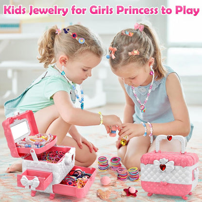 Kids Jewelry Kit Girls Toys, 153pcs Girls Dress Up Play Jewelry Set Kids Toys with Necklaces Bracelets Rings Earrings Hair Accessories and Storage Box, Christmas Birthday Gifts for 3-8 Year Old Girl