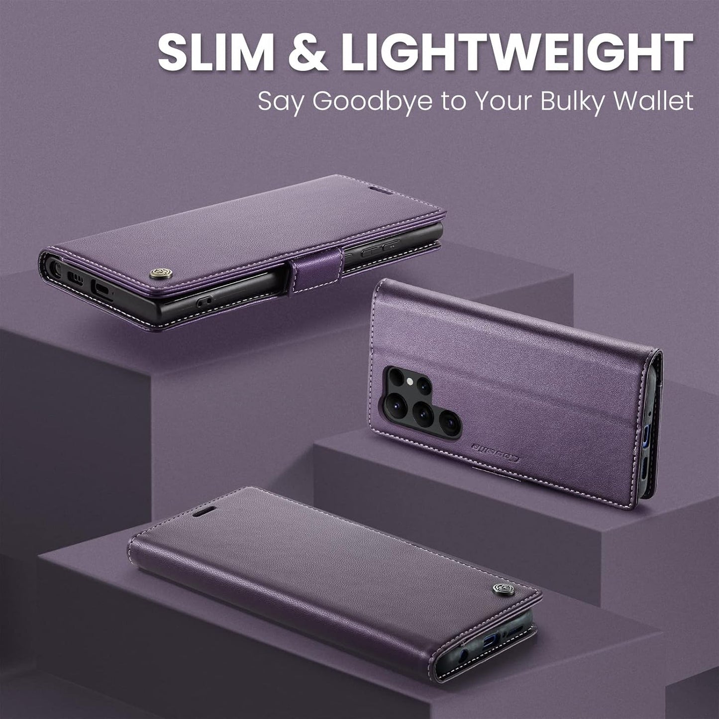 ELEPIK for Galaxy S23 Ultra Case with Card Holder, Kickstand [3 Card Holder + 1 Cash Slot] [Durable PU Leather] Magnetic Wallet Phone Cover for Samsung Galaxy S23 Ultra, Fashion Purple