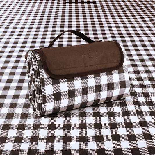 Oversized Waterproof Outdoor Picnic Blanket - Durable Oxford Fabric, sandproof, Easy to Clean, Lightweight and Portable, Suitable for Beaches, Parks, Camping and Family outings (Coffee White)