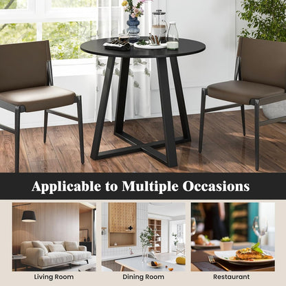 COSTWAY Round Dining Table, Kitchen Table for 4 People with Rubber Wood Frame, Pedestal Base, Farmhouse Rustic Dinning Room Table for Living Room Restaurant Breakfast Nook, Black