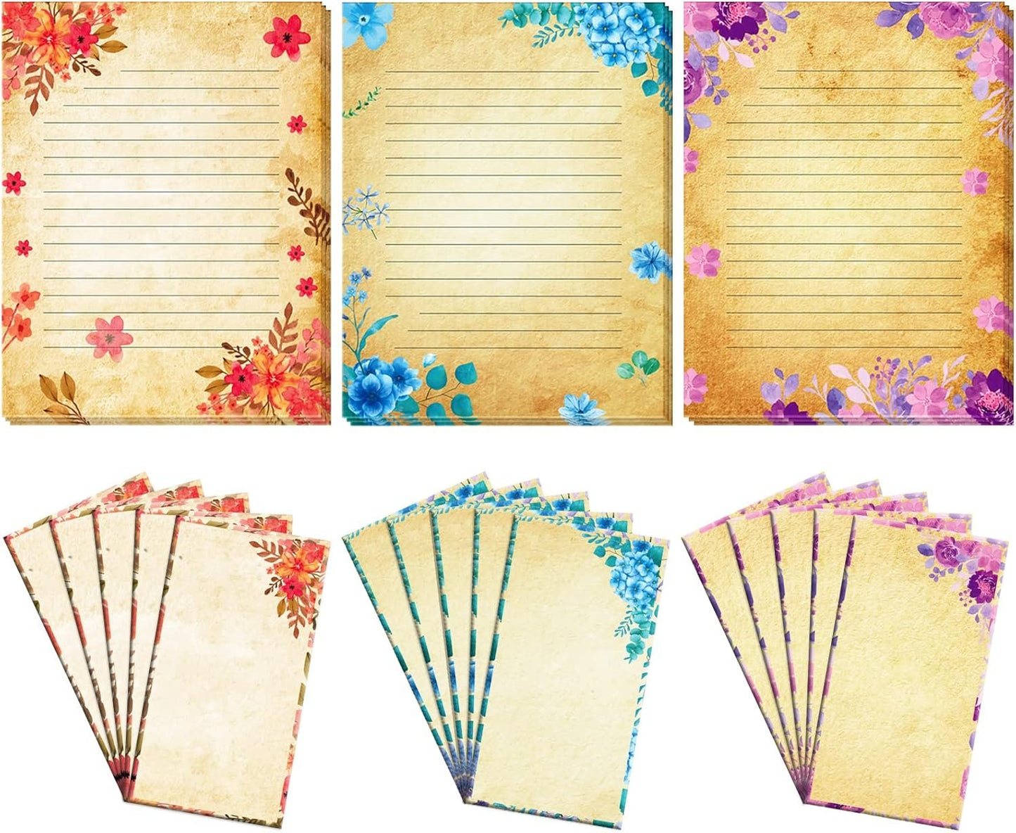 Vintage Stationary Paper and Envelopes Set Vintage Floral Stationary Paper Set with Lined Letter Writing Paper – 48 Sheets + 24 Envelopes, 8.5 x 11 Inch of Each Stationary Paper