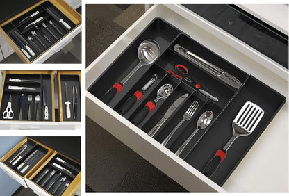 Simple Houseware Cutlery and Utensil Tray Drawer Organizers, 13 to 25 Inches Expandable Width for Kitchen, Black