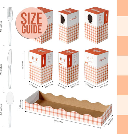 Exquisite Utensil Caddy Organizer with Clear Plastic Forks and Spoons & Knives Gingham Kitchen Utensil Holder for Party with 3 x 100 Plastic Spoons and Forks Disposable Knives Clear Cutlery Set