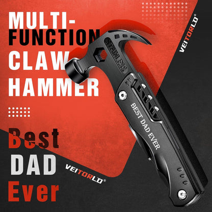 VEITORLD Gifts for Dad Men, Cool Fathers Day Birthday Gifts Ideas for Men Grandpa Papa from Daughter Wife Son, BEST DAD EVER Gift, All in One Survival Tools Hammer Multitool, Camping Hunting Presents