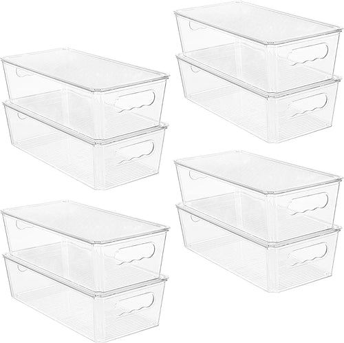 Vtopmart 8pcs Clear Organizers and Storage Bins with Lids, Stackable Plastic Storage Containers with Handles for Fridge, Freezer, Pantry, Cabinet, Kitchen Organization and Storage