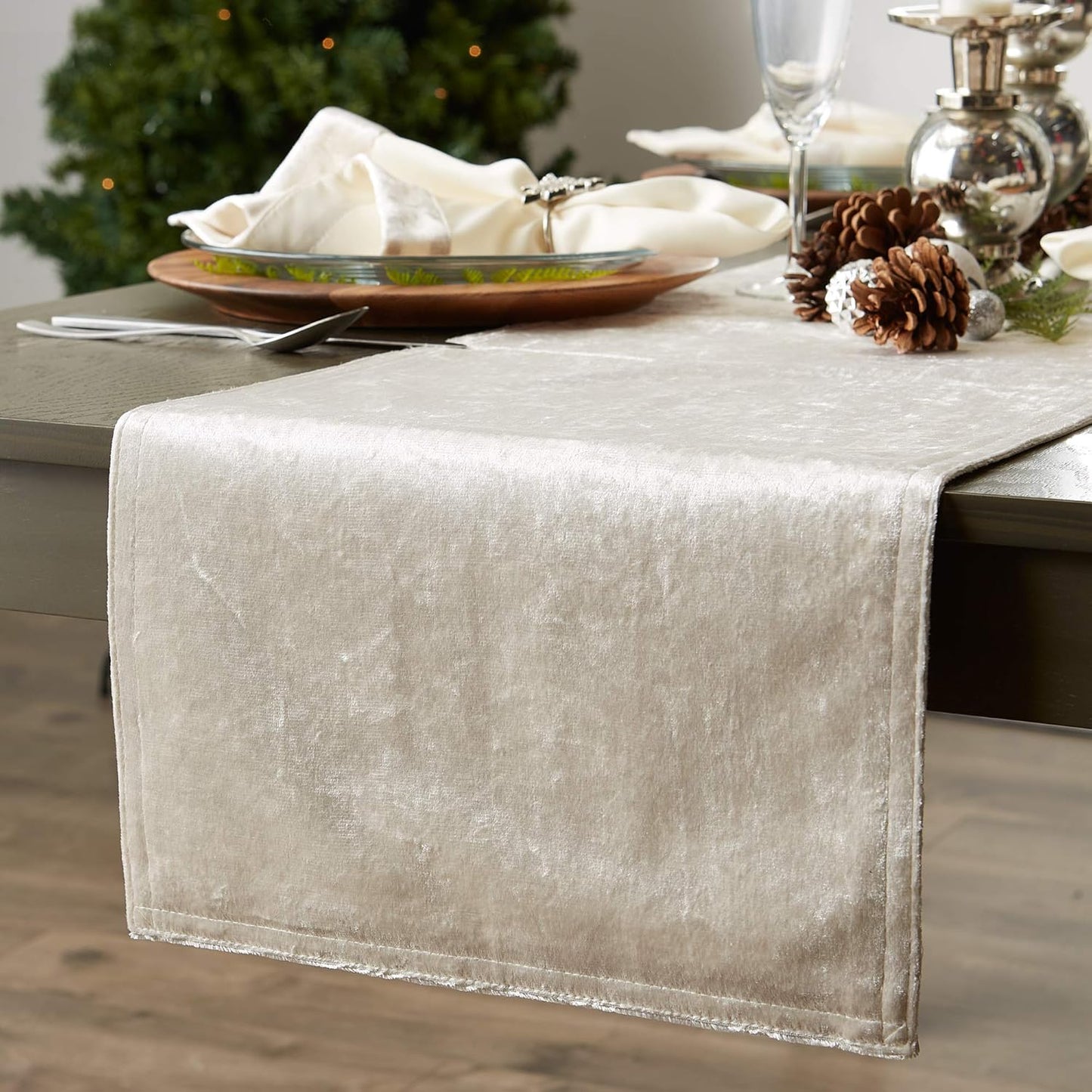 DII Velvet Collection Tabletop, Table Runner, 14x72, Cream