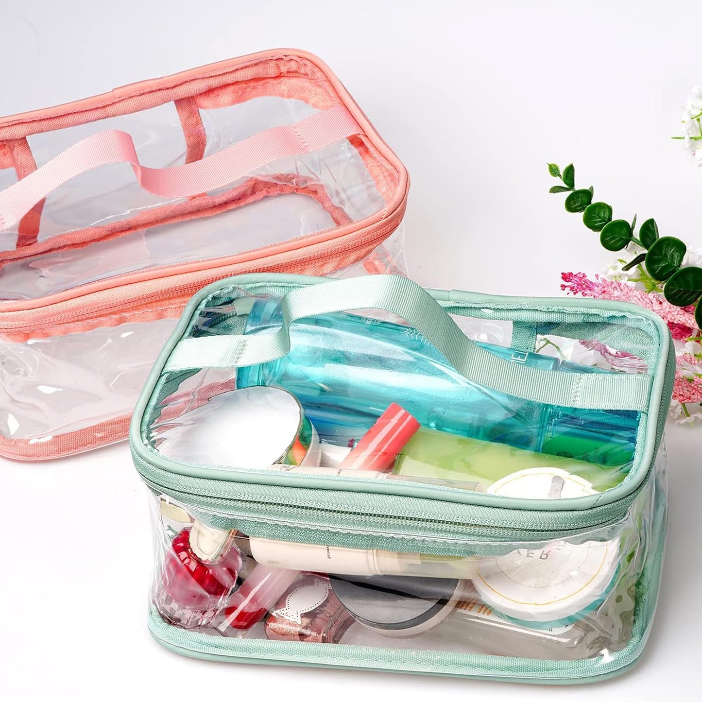 2 Pcs Clear Toiletry Bags Makeup Bag PVC Waterproof Cosmetic Bag for Women Travel Vacation, Bathroom and Organizing