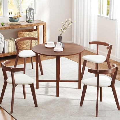 GOFLAME Round Drop Leaf Dining Table, 36” Folding Kitchen Table with Solid Wood Legs, Farmhouse Extendable Table for 2-4 People, Dinner Table for Dining Room, Living Room, Restaurant, Walnut