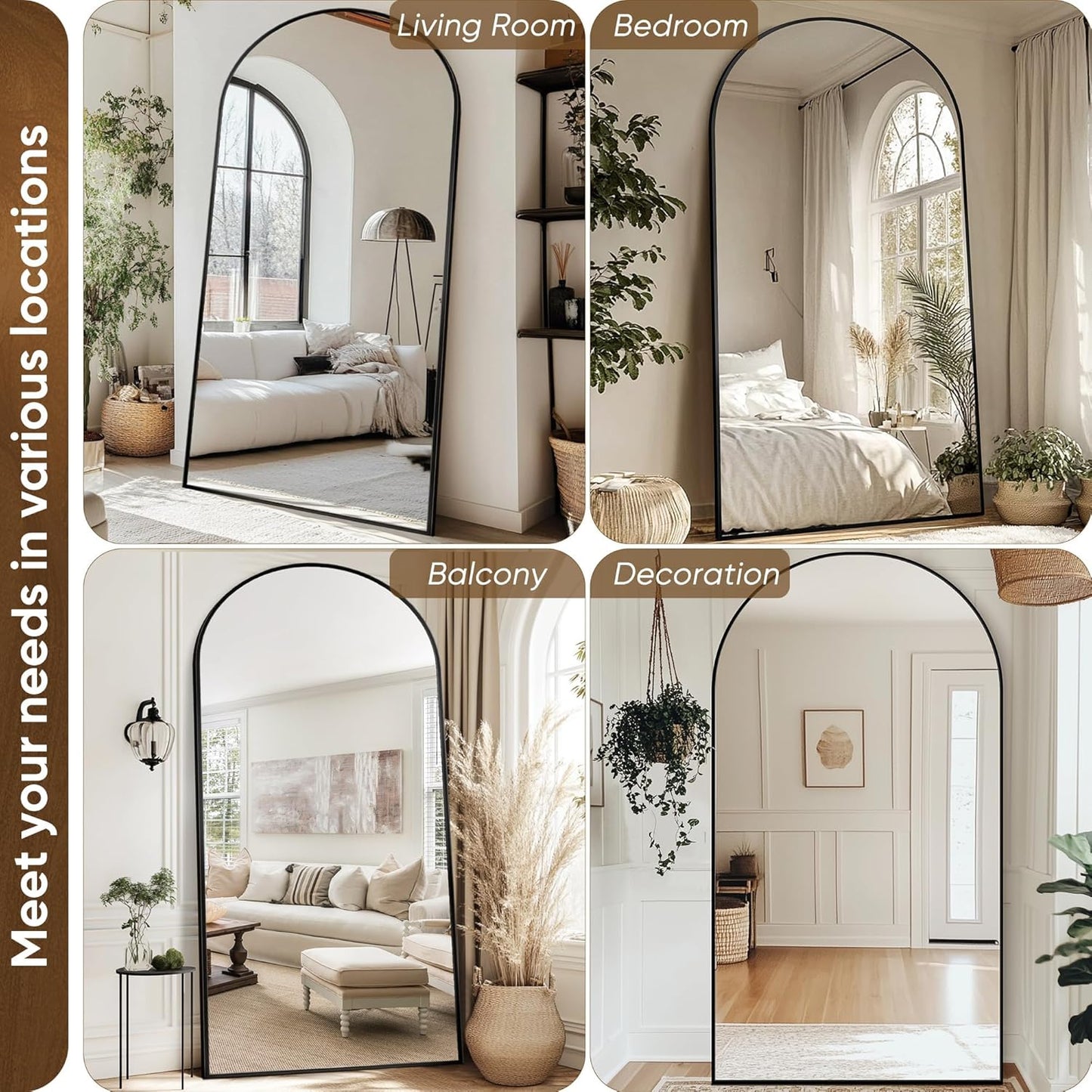 Antok Full Length Mirror, 44"x88" Oversized Floor Mirror for Bedroom, Living Room Cloakroom, Black
