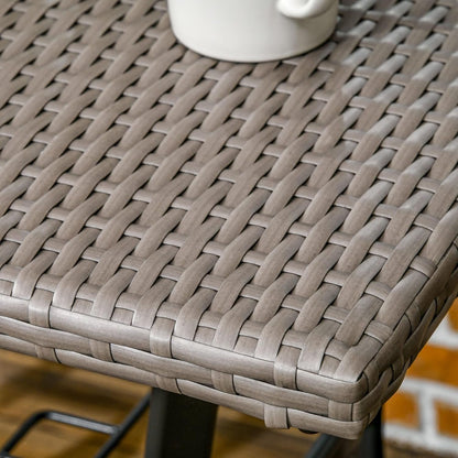 Outsunny Patio Wicker Dining Table with Umbrella Hole, 34 Inch Outdoor PE Rattan Coffee Table with Plastic Board Under The Woven Table Top for Patio, Garden, Balcony, Light Grey