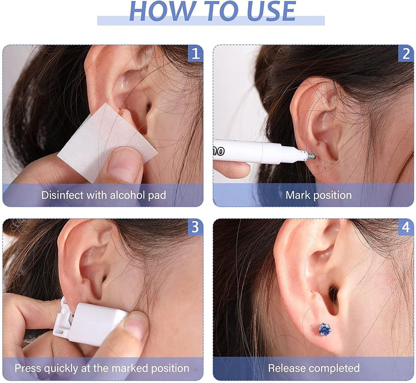 8Pcs Self Ear Piercing Piercing Kit Ear Piercing Needles with 4 Pairs Steel Ear Studs Disposable Painless Body Piercing Tool Safety Ear Lips Nose Navel Body Piercing Gun Safety Sterile Ear Generic